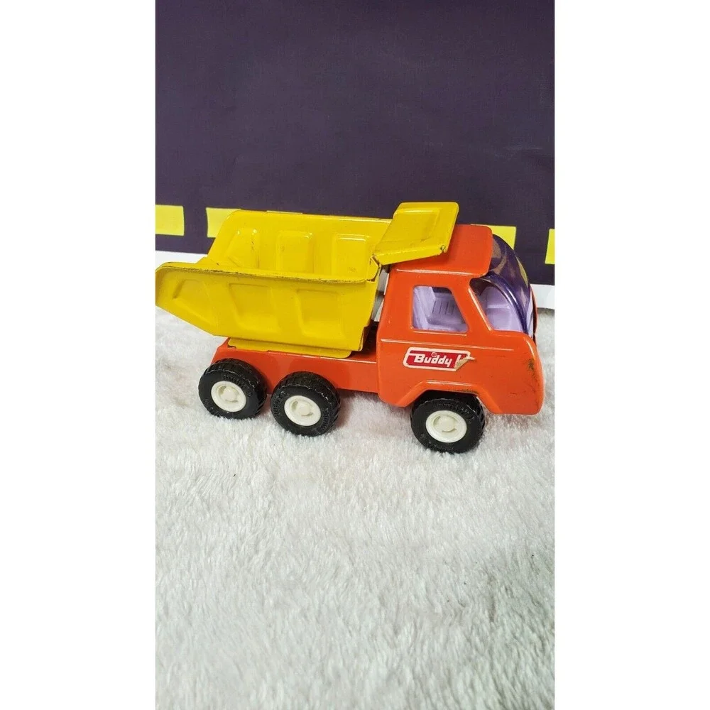 Buddy L Vintage Pressed Steel Dump Truck Orange Yellow Dumper Made in Japan